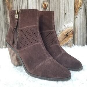 Brown Ankle Boots Suede Perforated Leather Booties Lucky Brand Ramses Size 7.5